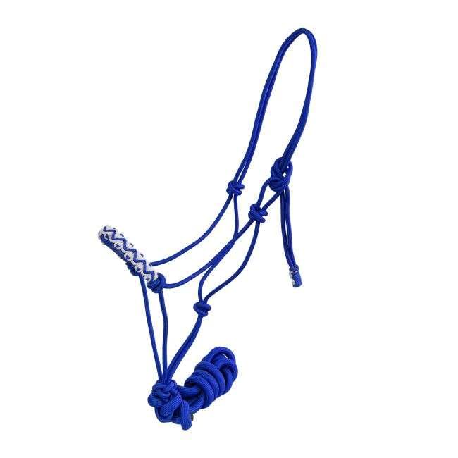 EU Equestrian Braided Nylon Cowboy Knot Rope Halter with Painted Cross & Navajo Design - color: Blue