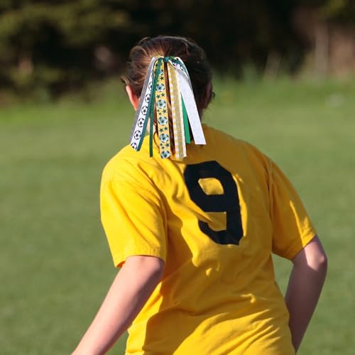 Soccer Ponytail Hair Ribbon Streamer,Yellow Green Sports Elastic Hair Tie Streamer,Football Ribbon Pony Holder for Girls Women Cheerleader Fans School Team Player Party Favor Gifts - color: Soccer-B