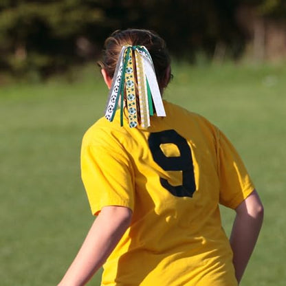 Soccer Ponytail Hair Ribbon Streamer,Yellow Green Sports Elastic Hair Tie Streamer,Football Ribbon Pony Holder for Girls Women Cheerleader Fans School Team Player Party Favor Gifts - color: Soccer-B