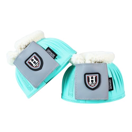 Harrison Howard Rubber Pull-on Bell Boots with Fleece Lining and Extra-Large Leather Touch-Close Tape - color: Turquoise