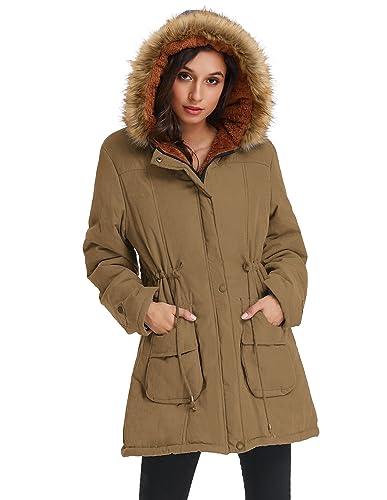 GRACE KARIN Women's Winter Coats Fleece Parkas Anoraks Hooded Military Jacket Coats - color: Camel, size: XX-Large