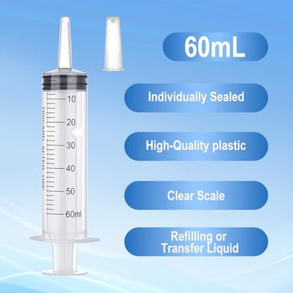 60ml Disposable Luer Slip Syringes Without Needles, 10-Pack - style: 60ml