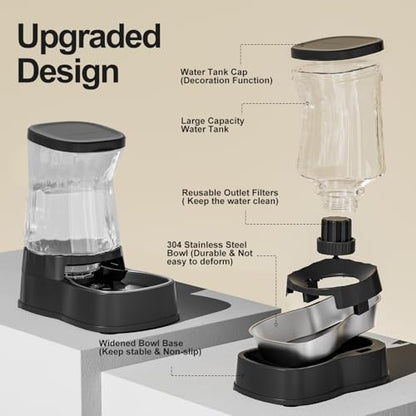 Automatic Dog Water Dispenser, Stainless Steel Bowls Feeder, 100% BPA-Free - color: Black, size: 2.1 Gallon