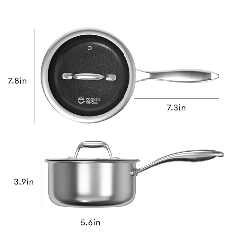 COOKER KING 2 Quart Stainless Steel Saucepan, Nonstick Sauce Pan, Ceramic Suce Pot with Tempered Glass Lid, Induction Pot Compatible with All Cooktops, Dishwasher & Oven Safe(PFAS/PFOA/PTFE Free) - size: 2 Quarts