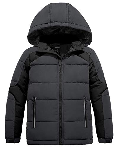 ZSHOW Boys' Puffer Jacket Soft Fleece Lined Winter Coat Outerwear Jacket - color: Dark Grey, size: 8