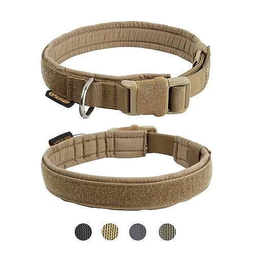 EXCELLENT ELITE SPANKER Tactical Nylon Padded Medium Dog Collar Adjustable - color: Coyote Brown, size: M-(15.4"-19.3")