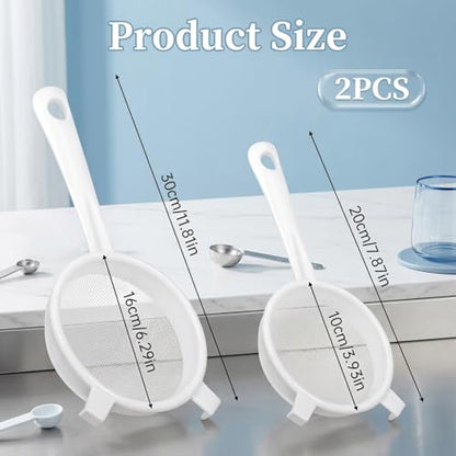 2 Pcs Double Ear Kefir Strainer Set with Handle Plastic Strainer for Kefir Grains Plastic Nylon Fine Mesh Sieve 2 Size Kitchen Strainers for Baking Tea Milk Food