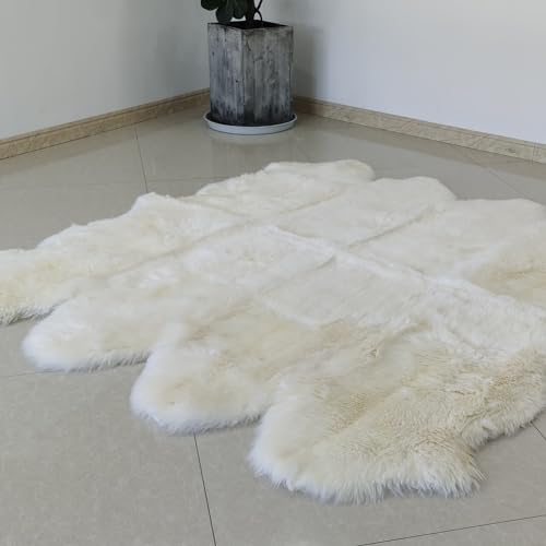 Champlus Genuine Australian Merino Sheepskin Rug, 6.5x7 ft Sheep Skin Rug, Lambskin Area Rug, 8-Pelt, White - size: 6'6" x 7' (Oblong)