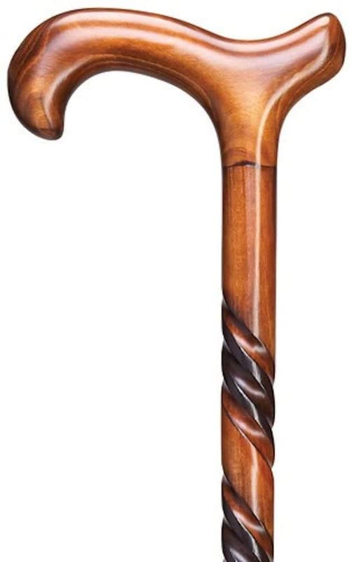 IBLAY Handmade Natural Wood Walking Cane for Men & Women – 36 Inch Wooden Walking Stick with Ergonomic Derby Handle, Classic Brown Finish