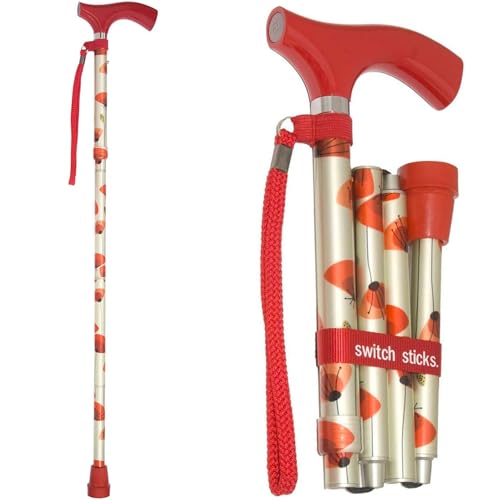 Switch Sticks Folding Walking Cane For Women & Men - color: Poppies
