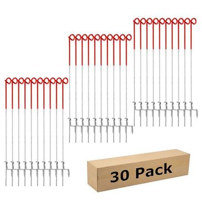 30PCS 41" Electric Fence Step-in Pigtail Posts, Single Rope Stakes - color: Red