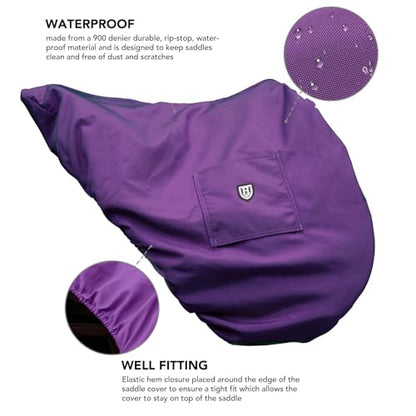 Harrison Howard Premium English Saddle Cover, Waterproof & Breathable Fleece-Lined Protective Saddle Cover - color: Regal Purple, size: Dressage-One Size