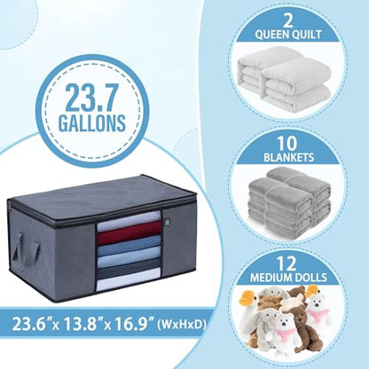 VENO 3 Pack Extra Large Clothes Storage Bag w/Reinforced Handle 24 Gallon | Thick Fabric Closet Organizer for Comforters, Blankets, Bedding, Foldable with Sturdy Zipper, Clear Window, Grey(24 Gallon) - size: Extra Large, 24 Gallon, Set of 3