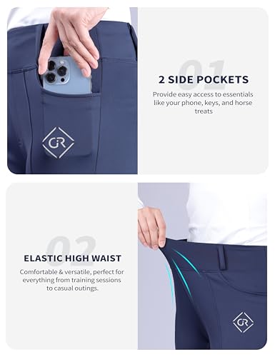 Women's Horse Riding Pants with Full Seat Silicone Grip - color: Navy, size: X-Small