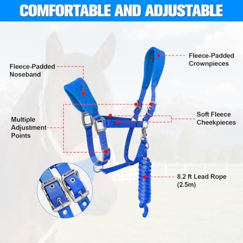 Fleece Horse Halter and Lead Rope Set - color: Royal Blue, size: PONY