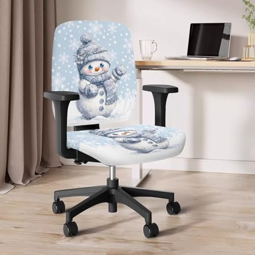 2 Piece Office Chair Cover Set Washable Computer Chair Slipcovers Christmas Snowman Soft Stretchable Breathable Swivel Armchairs Slipcover Modern Office Home Decor Sweet Gifts - color: Blue Snowman
