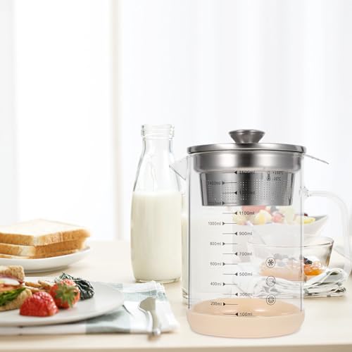 Hemobllo Soybean Milk Container with Strainer Fine Mesh Juice Strainer Pitcher for Tea Nut Milk and Juice Filtering Glass Jug 6.69 X 4.72 X 8.46 in 1 piece