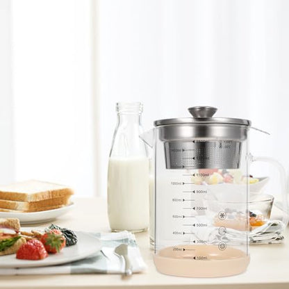 Hemobllo Soybean Milk Container with Strainer Fine Mesh Juice Strainer Pitcher for Tea Nut Milk and Juice Filtering Glass Jug 6.69 X 4.72 X 8.46 in 1 piece