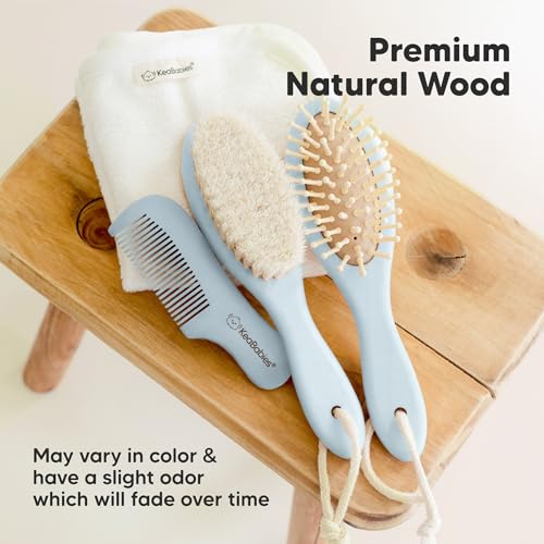 Wooden Baby Hair Brush for Toddler, Infant Cradle Cap (Frost, Regular) - color: Frost, size: Oval, Regular 7"