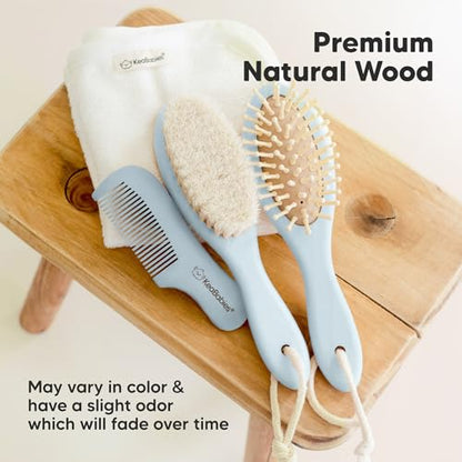 Wooden Baby Hair Brush for Toddler, Infant Cradle Cap (Frost, Regular) - color: Frost, size: Oval, Regular 7"