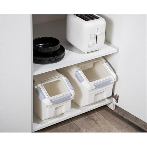 HANAMYA 32.5 Liter / 35 lbs Pet Food Storage Container with Measuring Cup, BPA free, For Dog Food | Cat Food | Rice | Grain | Flour, White & Gray, 1 count