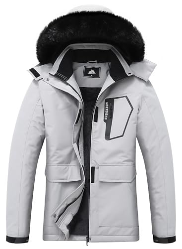 MOERDENG Women's Ski Jacket Waterproof Warm Winter Coat - color: Light Gray, size: Large