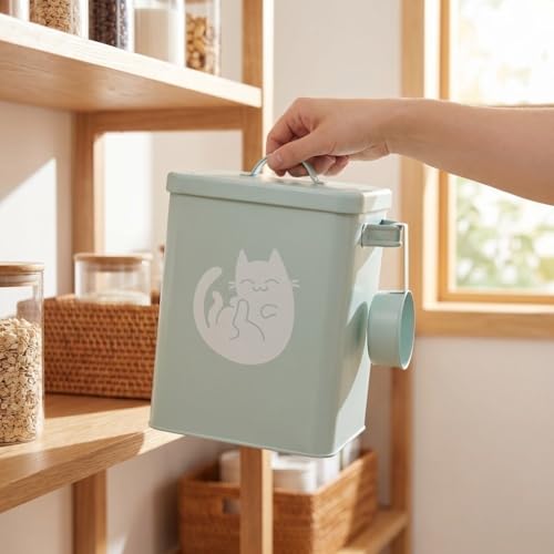 Galvanized Iron Pet Food Container Moistureproof Pet Snack Organizer Airtight Seal Dry Food Storage for Cats and Dogs(Green) - color: Green