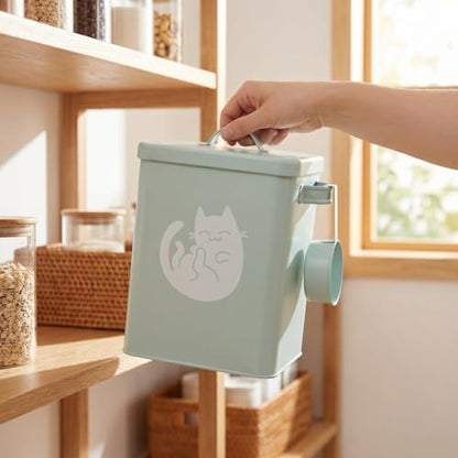 Galvanized Iron Pet Food Container Moistureproof Pet Snack Organizer Airtight Seal Dry Food Storage for Cats and Dogs(Green) - color: Green