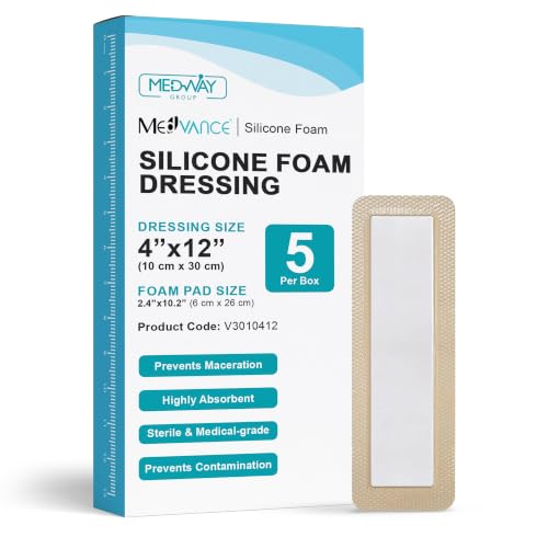 MedVance Silicone Foam Adhesive Dressing with Border, 4"x12", Box of 10 | Sterile And Individually Wrapped - Highly Absorbent & Medical Grade - Promotes Faster Healing - Breathable And Waterproof