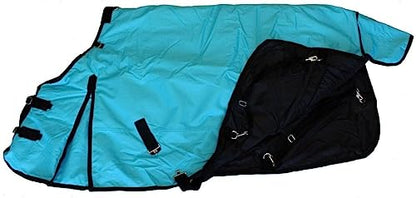 AJ Tack 1200D Waterproof Winter Horse Blanket - 400g Heavyweight Turnout with Fleece Collar, Shoulder Gussets & Tail Flap - Turquoise 68"