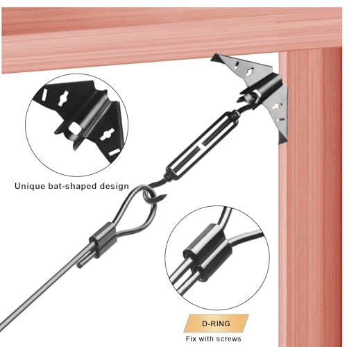 Heavy Duty Anti Sag Gate Kit for Wooden Fence,Door Support Cable Kit.Unique Designed Bat-Shaped Door Hardware,Wood Door Repair Kit for Outdoor, Gate Frame Kit
