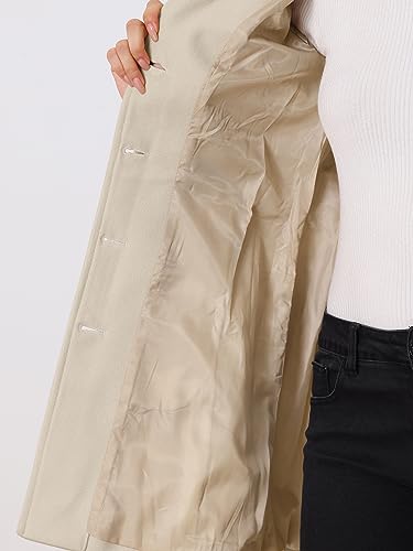 Allegra K Women's Winter Classic Overcoat with Pockets Single Breasted Coat - color: Beige, size: Small