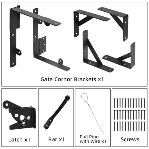 WEKIS Gate Corner Brace Brackets Heavy Duty Anti Sag Gate Kit with Gate Latch for Wooden Fence Gate Hardware Kit - size: Single Door Set