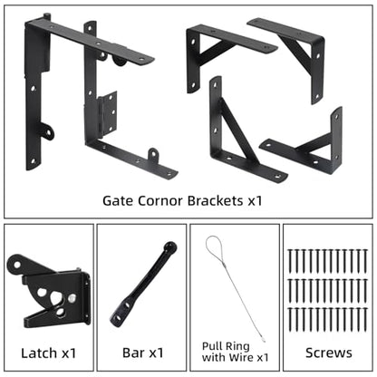 WEKIS Gate Corner Brace Brackets Heavy Duty Anti Sag Gate Kit with Gate Latch for Wooden Fence Gate Hardware Kit - size: Single Door Set