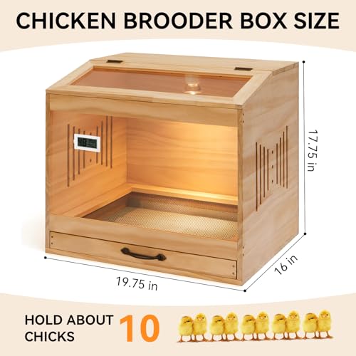 Brooder Box for Chicks, Wooden Chicken Brooder with Heat Lamp