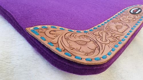 30"x 30" Horse SADDLE PAD Western Contoured Wool Felt Moisture Wicking 39RT - color: Purple Tan Leather, size: 30" Spine x 15" Drop, 3/4" Thick