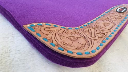30"x 30" Horse SADDLE PAD Western Contoured Wool Felt Moisture Wicking 39RT - color: Purple Tan Leather, size: 30" Spine x 15" Drop, 3/4" Thick