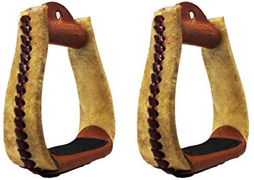Horse Western Rawhide Covered Aluminum Saddle Roper Stirrups Tack 51175