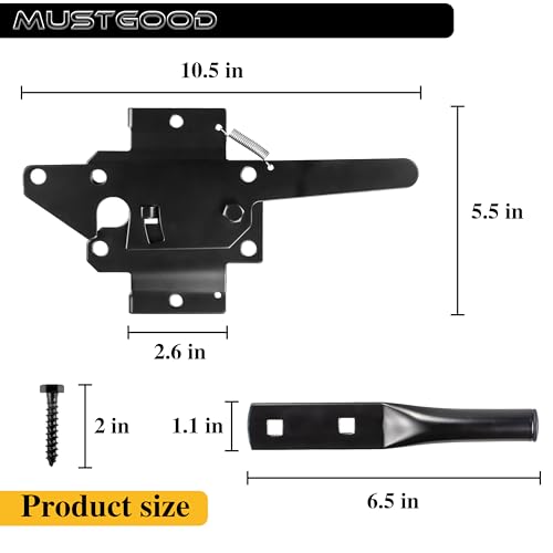 Gate Latch for Wood Fence, Heavy Duty Self Locking, Automatic Release, Black