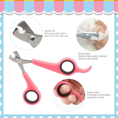 Rabbit Grooming Kit, Rabbit Brush for Shedding with Bunny Nail Clipper, Rabbit Nail Trimmers with Pet Combs for Hamster Guinea Pig Ferret by KALAMANDA(Pink) - color: Pink