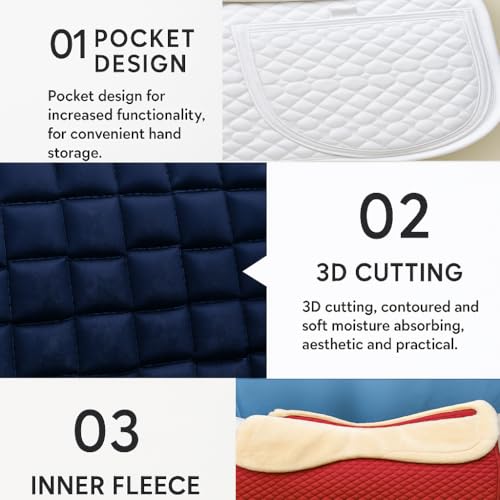 Universal English Saddle Pad with Adjustable Shims, Faux Shearling Trim, Plush Faux Wool, 3D Cooling & Non-Slip Tech. Ideal for Dressage, Jumping & Training. Machine Washable - color: Red