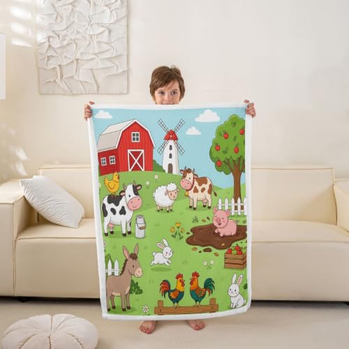 Feelyou Kids Farmhouse Fleece Blankets Children Boys Girls Cartoon Animal Print Throw Blanket Lovely Rabbits Sheep Horse Blanket Luxury Soft for Chair Office Plush Blankets 90"x90" - color: Multi 40, size: 90" x 90"