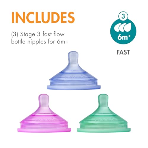 Boon Nursh Silicone Bottle Nipples - Fast Flow - 3 Count - Colorblock - size: 1 Count (Pack of 3)