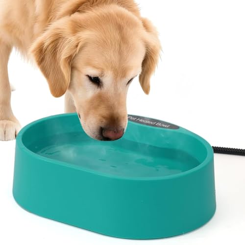 125 OZ/3.7L Heated Water Bowl, Large Heated Dog Bowls for Outside, Safety Listed Heated Pet Bowl with Anti-Chew Cord for Dog, Chicken,Duck,Cat Drinking Water in Winter, Anti-Slip Base - size: Large