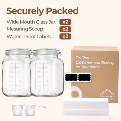 ComSaf Large Square Glass Food Jars 1.1 Gallon 2 Pack for Flour Sugar Rice - size: 1.1 Gal*2-Wide Mouth