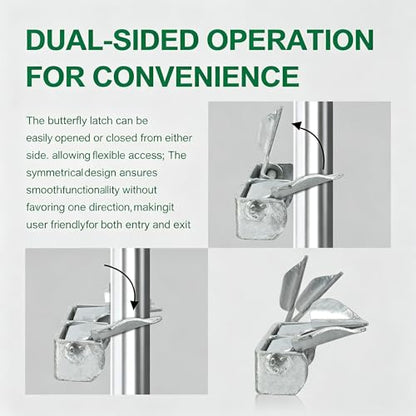 Wall Mount Butterfly Latch 1-3/8" to 1-5/8", Gate Fork Lock with Padlock Hole, Chain Link Fence Parts, Gate Fork Latch,Chain Link Fence Gate Latching Hardware,Galvanized Steel (Silver) - color: Silver