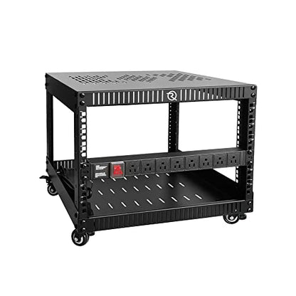 RIVECO 6U Network Rack with Reinforced Top & Bottom Vented Plates- 4 Rolling Wheels Floor Standing Rack for 19" Equipment & Stereo Gear- Including Basic Rail Mount PDU Power Strip - size: 6U