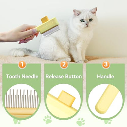 Flea Comb for Cats & Dogs Brush for Shedding Self Cleaning Pet Comb Lice Comb with Long & Short Stainless Steel Teeth Pet Hair Removal Tool 2026