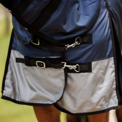 Country Pride Gale Force Full Neck Turnout Blanket, 1680D Waterproof Blanket, 100g Insulation, Lightweight Adjustable Double Buckle Front, Bias Surcingle, Shoulder Gussets,Navy and Grey (72) - size: 72