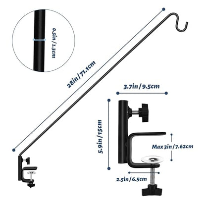 ERYTLLY 2 Packs 3 Inch Clamp 28" Long Deck Hook Wall Pole Wall ounted Deck Hook Extensible and Adjustable Wal!Bracket for Hanging Bird Feeder,Plants,Wind Chimes - size: Deck Hook - 28 Inch - 2 Packs